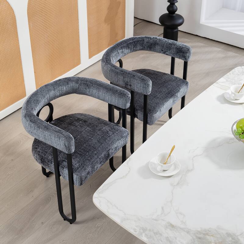 Mid-Century 2-Piece Barrel Side Chairs Dining Chair Armchair with Curved Backrest,Grey - Grey