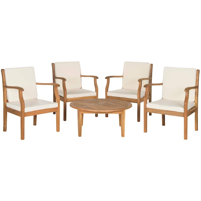 SAFAVIEH Outdoor Hazbie Acacia Wood 5-Piece Patio Set - 26W x 32D x 25H - Natural/Beige