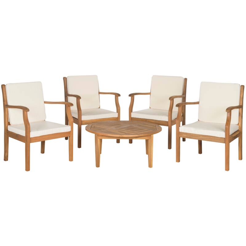 SAFAVIEH Outdoor Vergilia Acacia Wood 5-Piece Patio Set - 26W x 32D x 25H - Natural/Beige