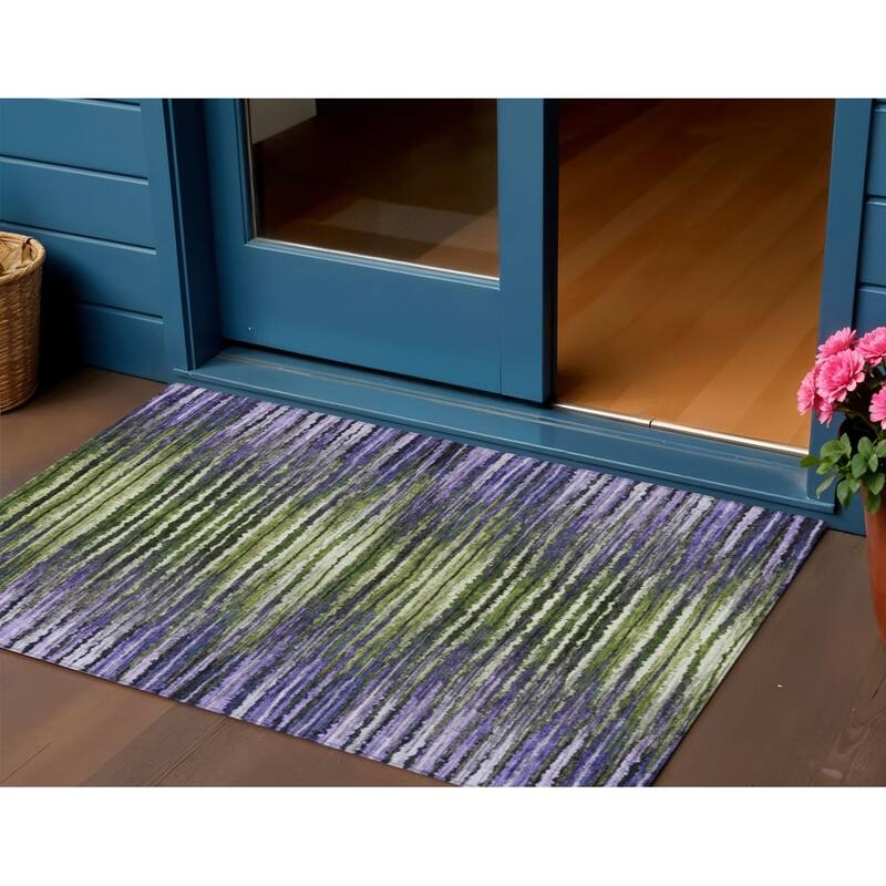 Lara Stripe Spill-Resistant Classic Elegance Outdoor Rug - 3' x 5' - Purple