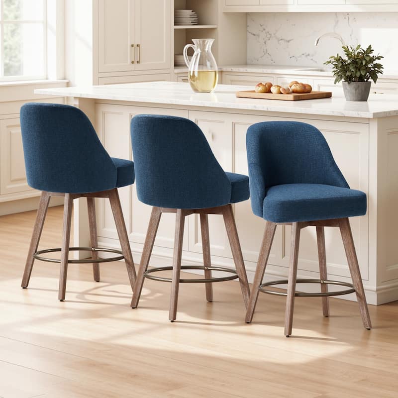26" Upholstered Counter Height Swivel Bar Stool, Counter Stools with Solid Wood Legs - 39.37"H x 22.44"D x 21.65"W