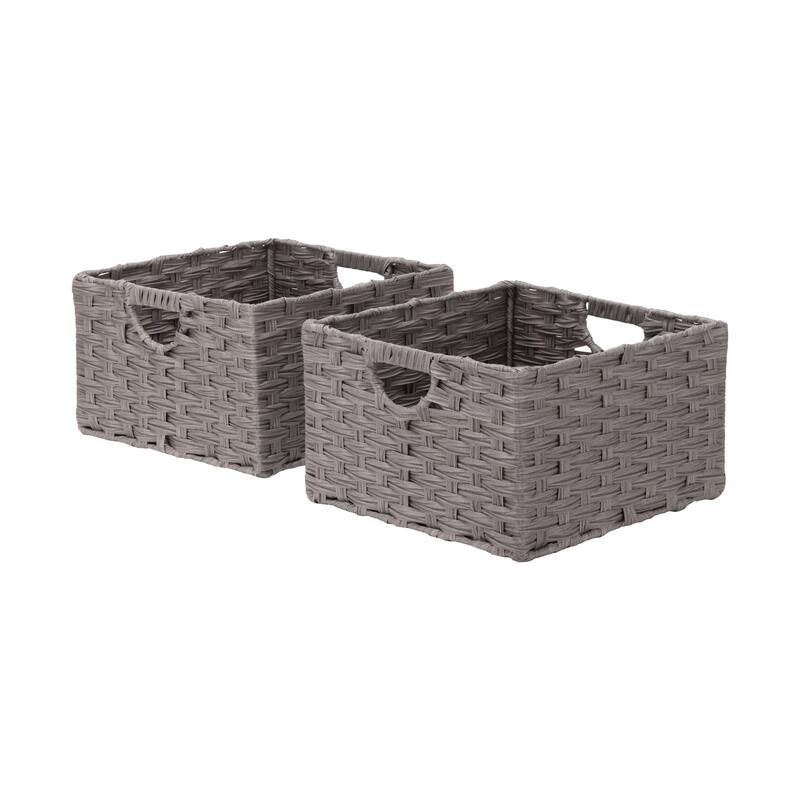Seville Classics Foldable Handwoven Cube Storage Basket (2-Pack) - Grey