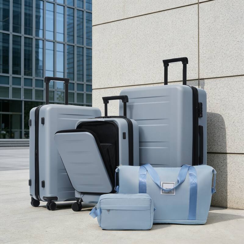 Luggage Sets 5 Piece with Front Opening, Hardside Expandable Carry On Suitcase Set with Double Spinner Wheel with USB Port
