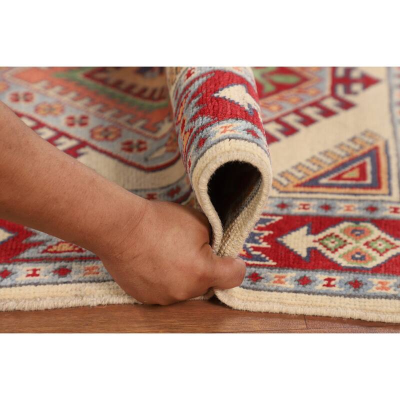 Geometric Beige Kazak Oriental Accent Rug Handmade Wool Carpet - 2'9" x 4'1"