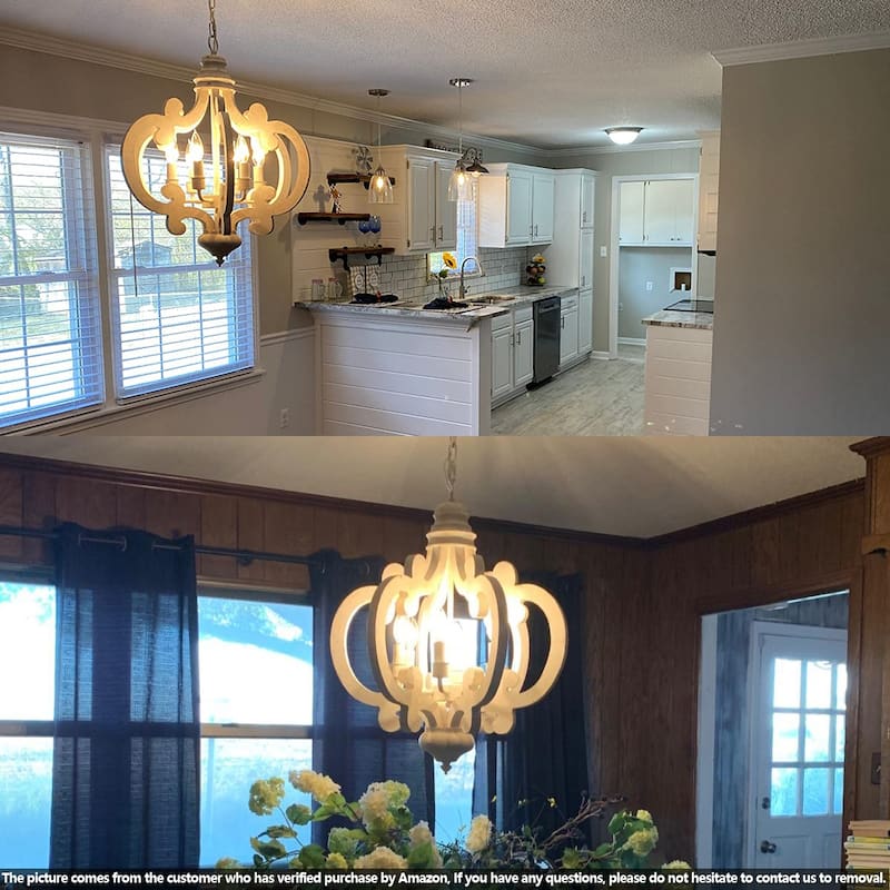 Bella Depot 6-Light Vintage Wood Lantern Chandelier Distressed Kitchen Pendant Lighting