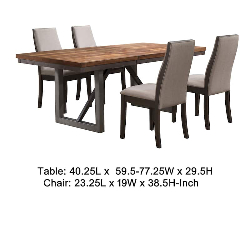 Zor 5pc Dining Set, 60-77 Inch Extendable Table, 4 Chairs, Taupe Gray