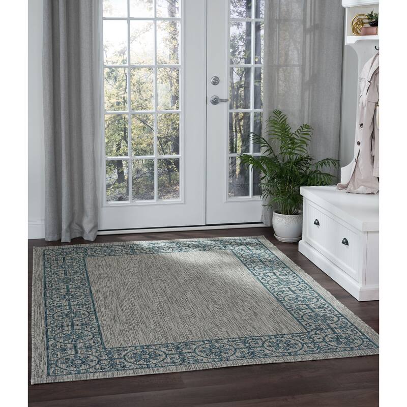 Colonnade Traditional Border Indoor/Outdoor Area Rug - 7'10'' x 10'3'' - Teal