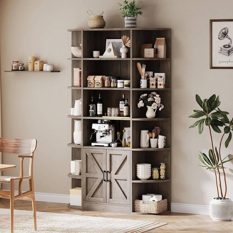 6 Tier Freestanding Bookcase with Storage Cabinet for Living Room Home Office - Grey