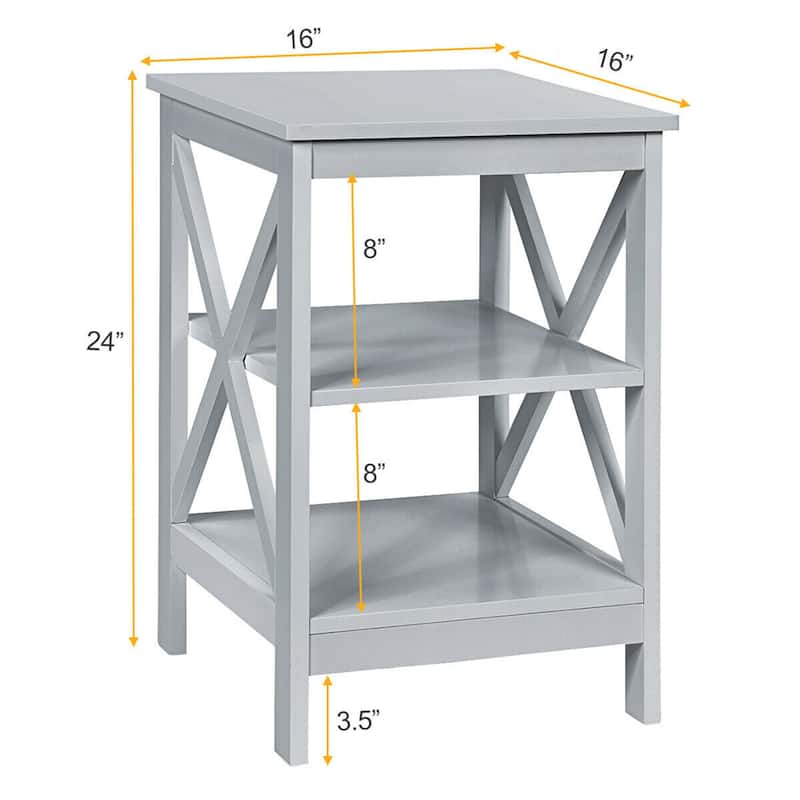 Gymax 3-Tier Nightstand End Table X Design Storage Display Shelf