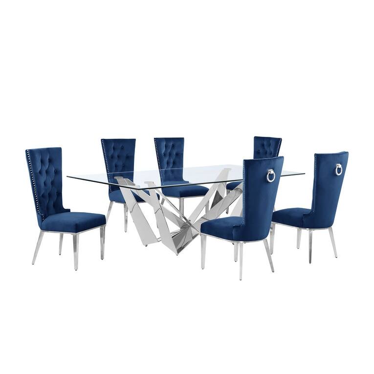 Best Quality Furniture D402/3-SC330-7 Dining Set with 94" 15mm Glass with Bevel