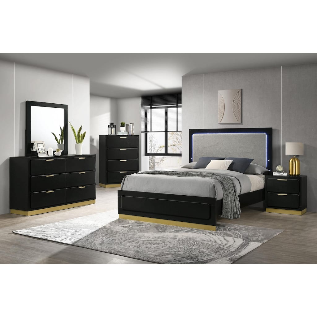 Caraway 5-piece Panel Upholstered Bedroom Set with LED Headboard