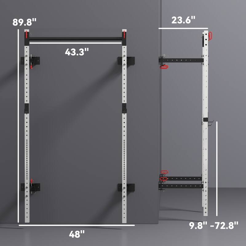 Wall-Mounted Home Gym Squat Rack, Supports Up to 1000 lbs - 48" L x 23.6" W x 89.8" H