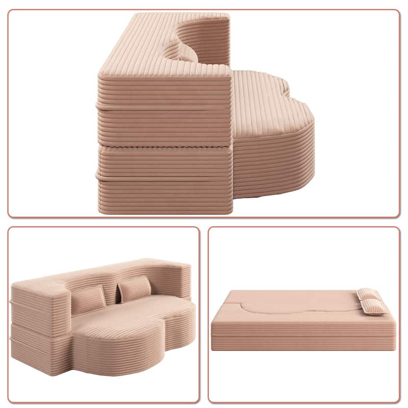 Modern Minimalist Compressed Upholstered Convertible Two-Seater Sofa Bed with 2 Pillows