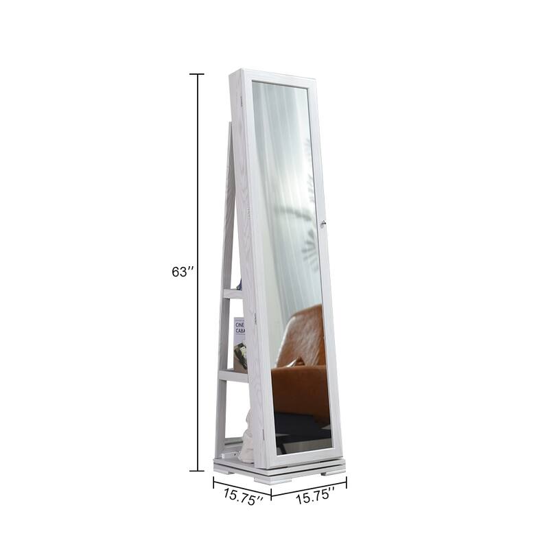 360 Degree Rotation Full-Body Mirror Cabinet PVC Film Moisture-Proof Dressing Jewelry Storage