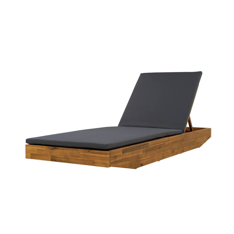 Christopher Knight Home - Outdoor Acacia Wood Chaise Lounge with Ergonomic 2-Fold Thin Water-Repellent Cushion - 79.6"L