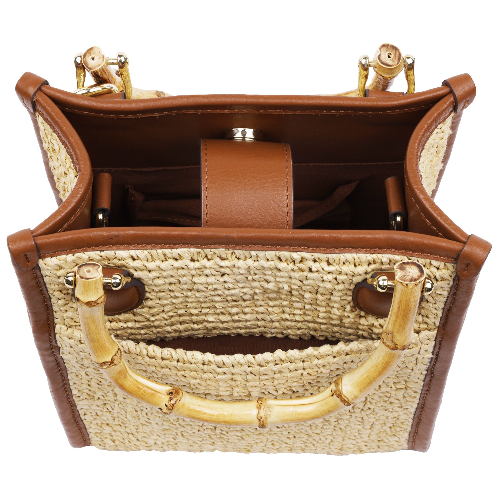 Tommy Bahama Leather and Raffia Bamboo Handle Tote - Overstock 