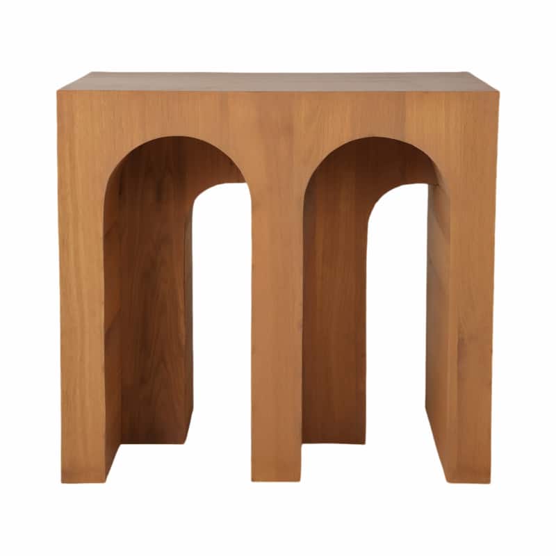 Wood Veneer Accent Table Double Arched Base Modern Glam - 30" Brown - 32" x 15" x 30"