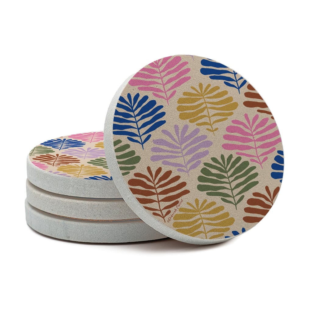 Matisse Cutouts 4 Pack Round Natural Sandstone Coasters with Protective Cork Backing Manufactured in The USA