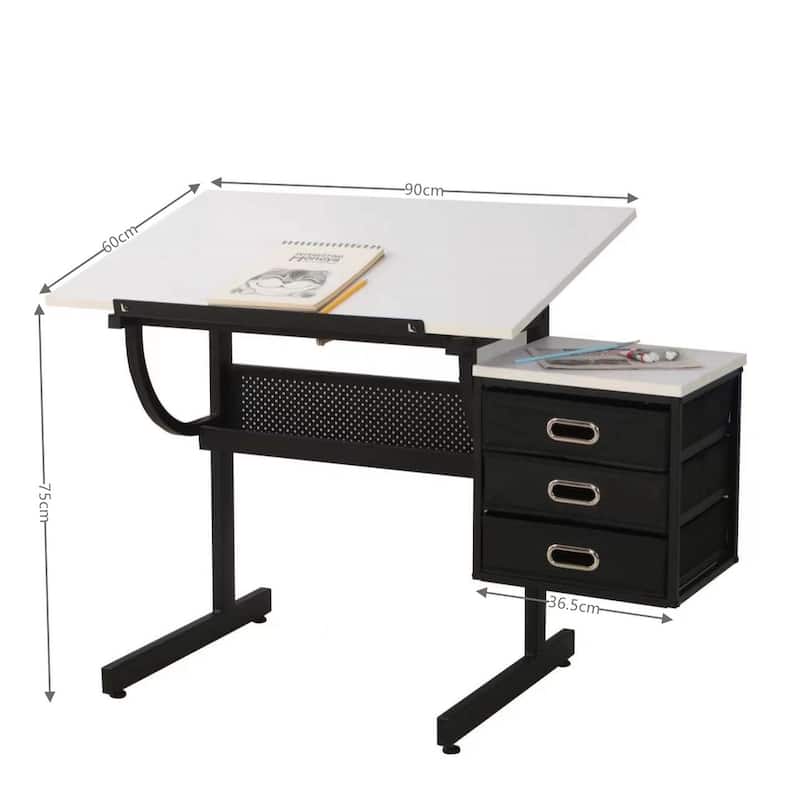 Adjustable Drafting Drawing Table Student Desks Writing Desks Art Desk Drafting Desk Hutch Desk with Stool and 3 Drawers