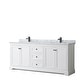 preview thumbnail 9 of 19, Avery 80-inch Double Vanity, Marble Top, Square Sinks, No Mirror White, Black Trim, White Carrara Marble Top