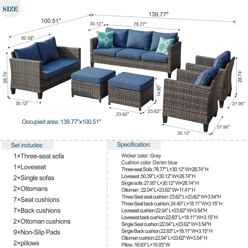 OVIOS 6-piece Patio Wicker Furniture Loveseat Conversation Set
