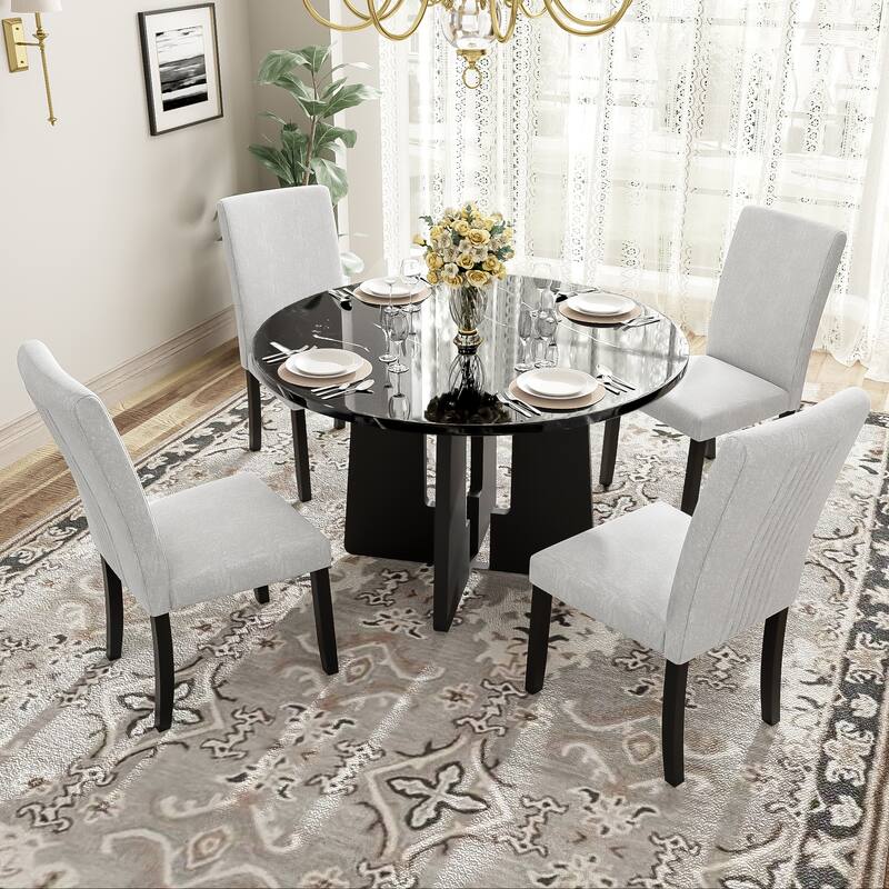 Dining Table and 4 Beige Upholstered Chairs 5-Piece Breakfast Nook - Beige Black