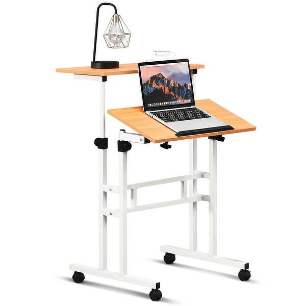 2 In 1 Height Adjustable Sit Standing Computer Desk White Overstock 30088765