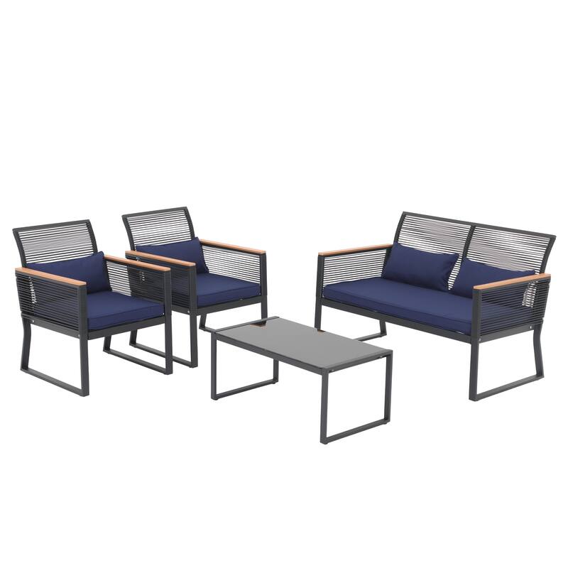 Outdoor 4-piece Wicker Patio Conversation Set