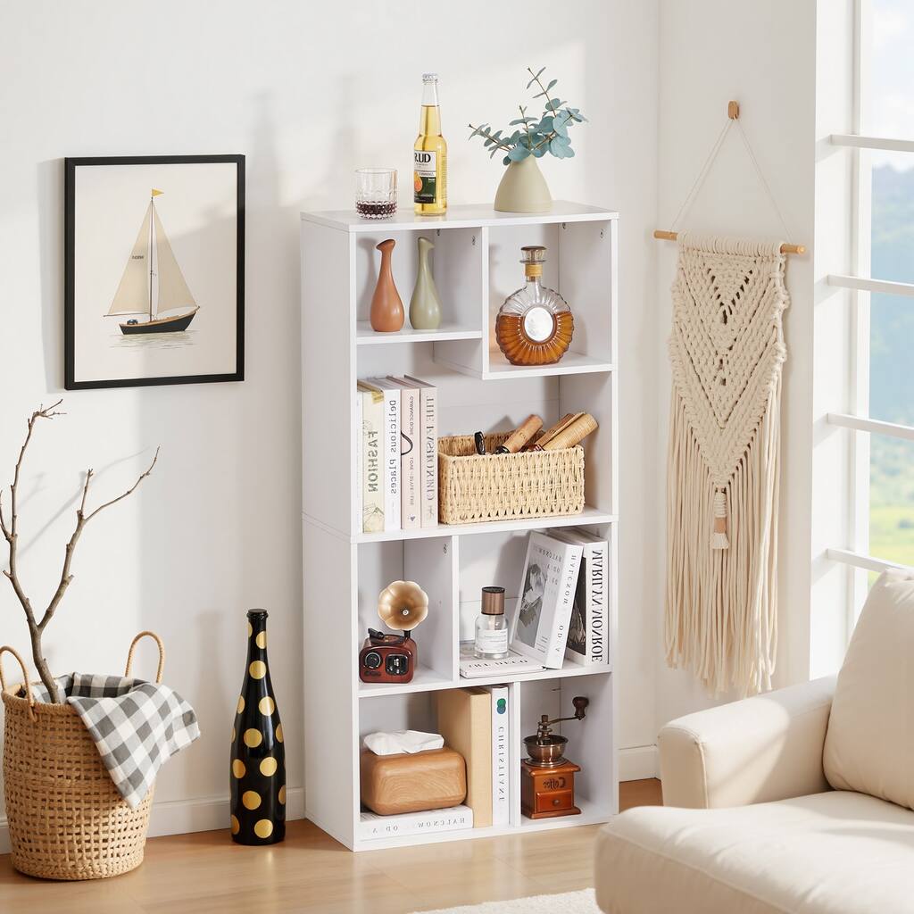 VECELO Modern Irregular Shape Tall Bookshelf Multi-Purpose Waterproof Vertical Horizontal Storage for Bedroom Living Room