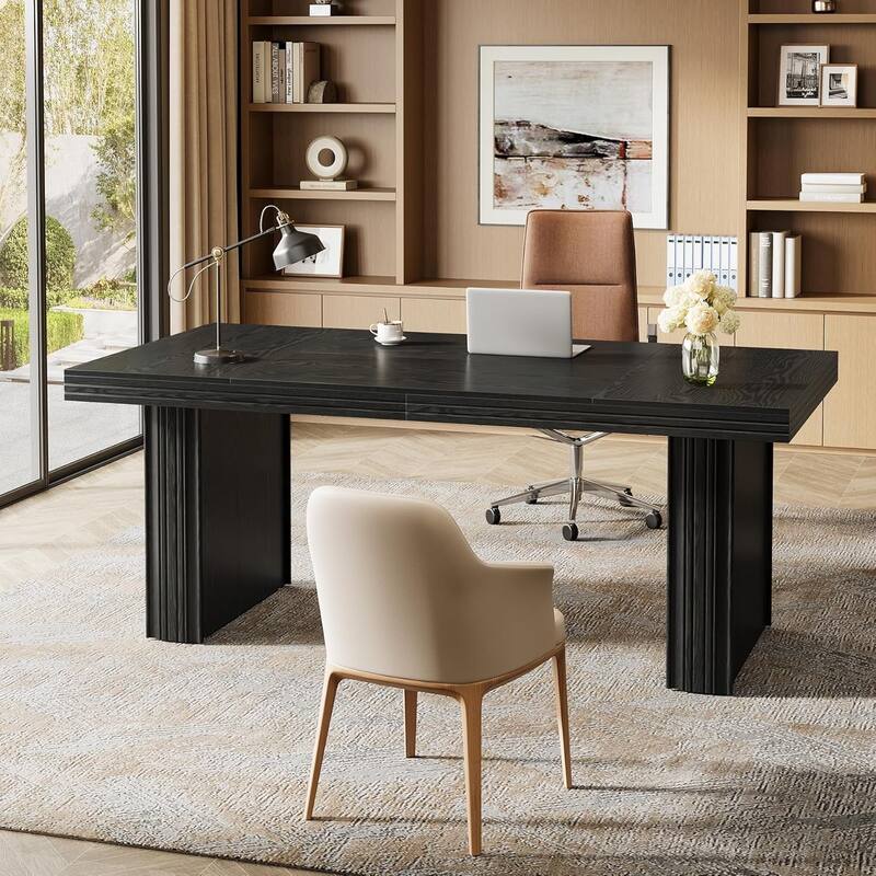 63" Executive Desk, Modern Office Desk with Thickened Desktop and Sturdy Base - Black