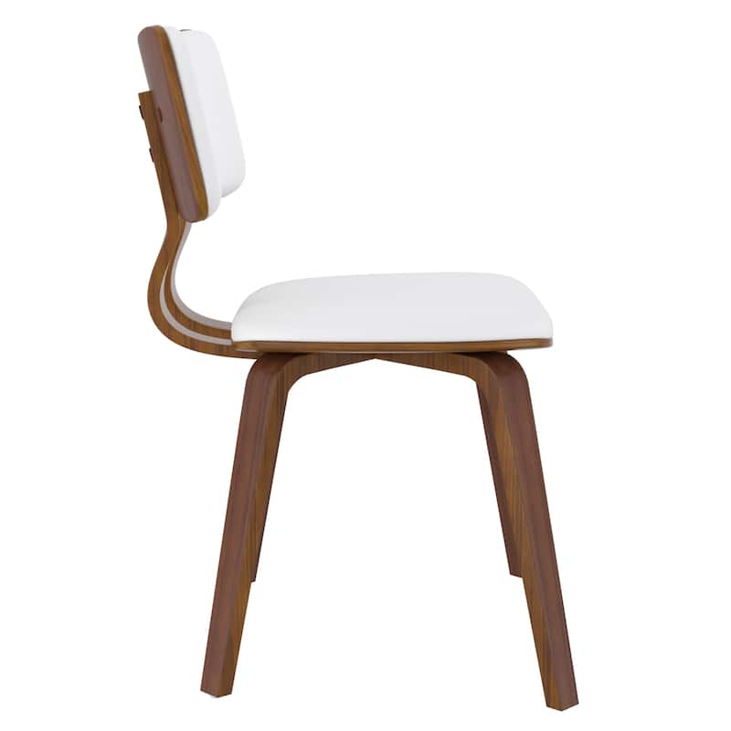 Mid-Century Modern Faux Leather and Wood Dining Chair Set of 4 - White and Walnut