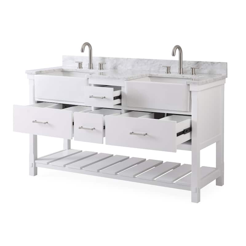 60-Inches Kendia Double Farmhouse Sink Bathroom Vanity