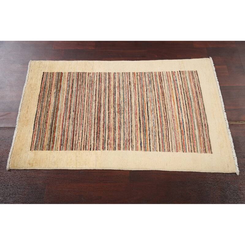 Gabbeh Kashkoli Wool Contemporary Striped Area Rug Hand-knotted Carpet - 2'6" x 4'1"