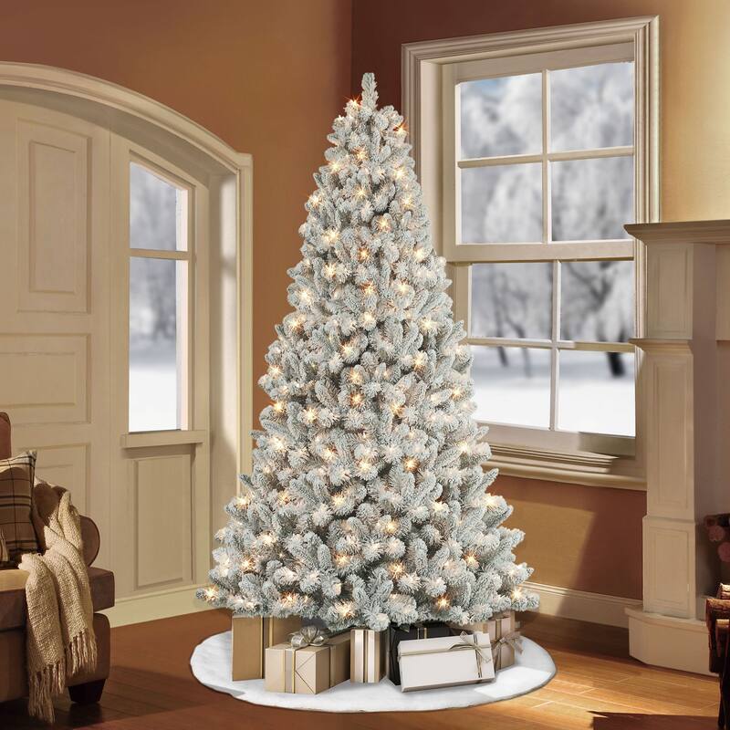 6' Flocked Virginia Pine Artificial Christmas Tree, Clear Lights - 6 Foot