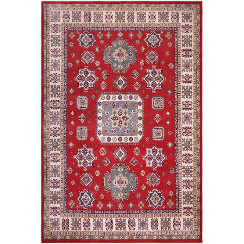 Tribal Kazak Juan Red/Natural Wool Rug - 8'0'' x 9'10''