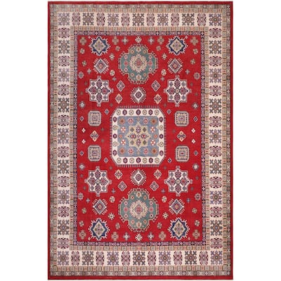 Tribal Kazak Juan Red/Natural Wool Rug - 8'0'' x 9'10''