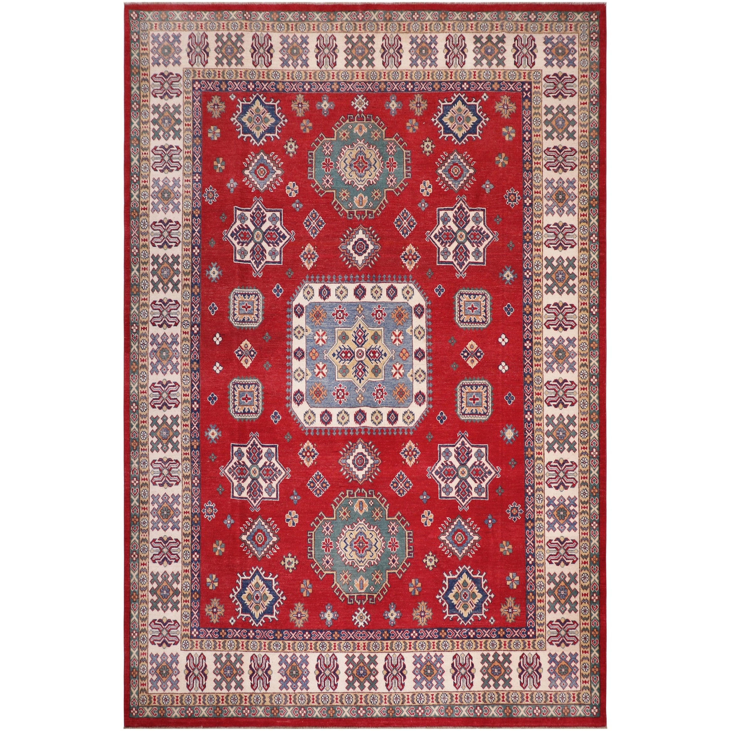 Tribal Kazak Juan Red/Natural Wool Rug - 8'0'' x 9'10''