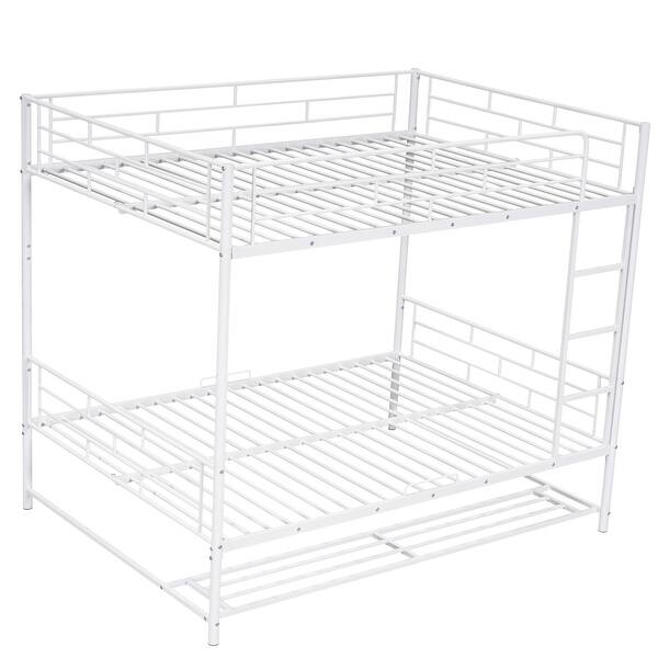 Full Over Full Metal Bunk Bed with Shelf and Guardrails Bed Bath