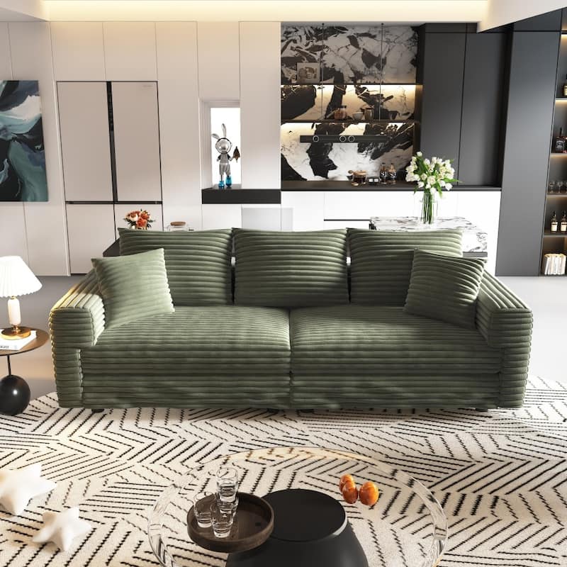 82.7 " Modern Plush Corduroy 3-Seat Sofa with Soft Pillows - Green