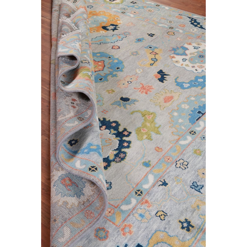 Hand Knotted Oriental 100% Wool Carpet Transitional All-Over Greys & Charcoal Oushak Area Rug - 9' 0'' X 8' 10''