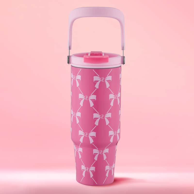 Juicy Couture Flip Fusion Hydration Stainless Steel Screw Top Tumbler with Flip Handle - 40oz - Pink Bows