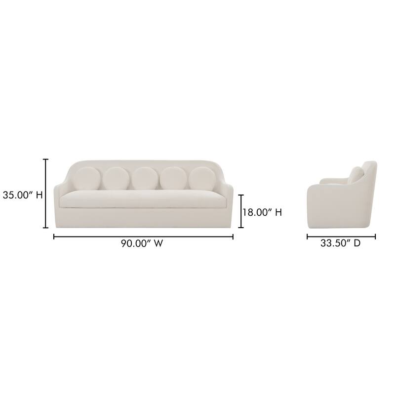 NADAAL STUDIOS Rivenor Rialto Sofa, High Curved Back, Five Round Toss Cushions, White Performance Upholstery