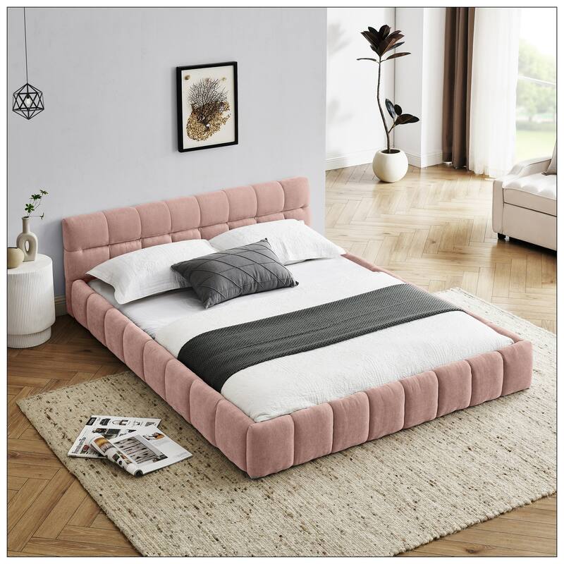 Queen Size Upholstered Bed Frame with Thick Fabric