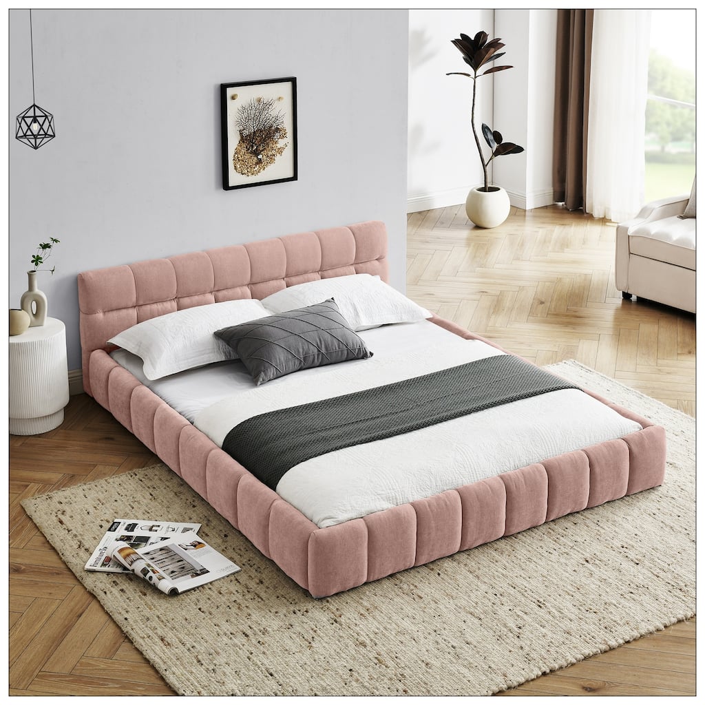Queen Size Upholstered Bed Frame with Thick Fabric