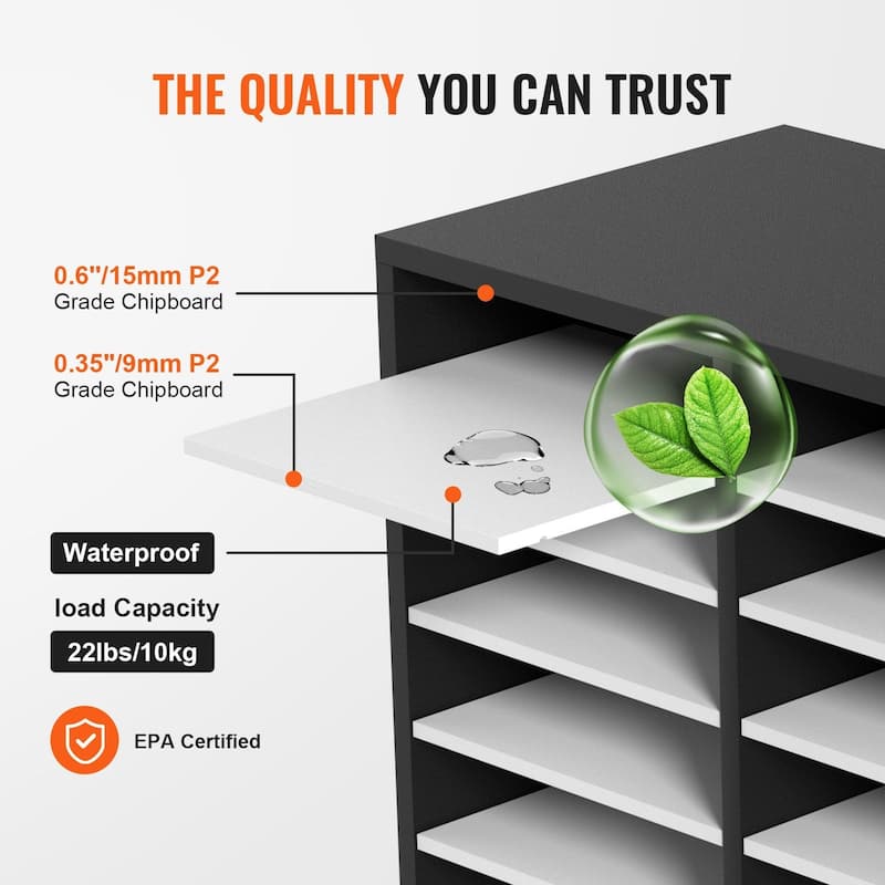 27 Compartments Wood Literature Organizer, Adjustable Shelves, Density Fiberboard Mail Center, Home School Storage for Files