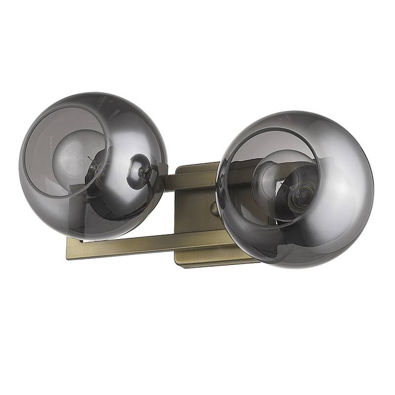 2-Light Fixture Brass Wall Sconce with Smoke Glass Shades and Hardwired Dimmable E26 Base - 9.25" H x 17" W x 8.25" D