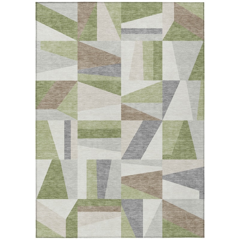 Machine Washable Indoor/ Outdoor Contemporry Mosaic Chantille Rug