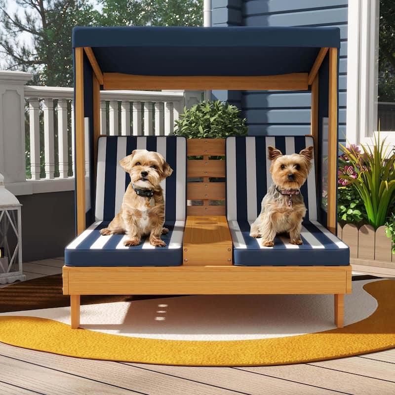 Costway Kids Double Chaise Lounge Patio Lounge Chair with Cup Holders