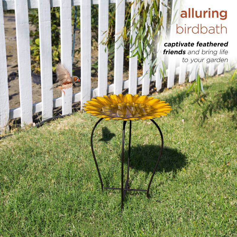 Alpine Corporation 19" Tall Embossed Metal Sunflower Birdbath Decoration Yard Statue