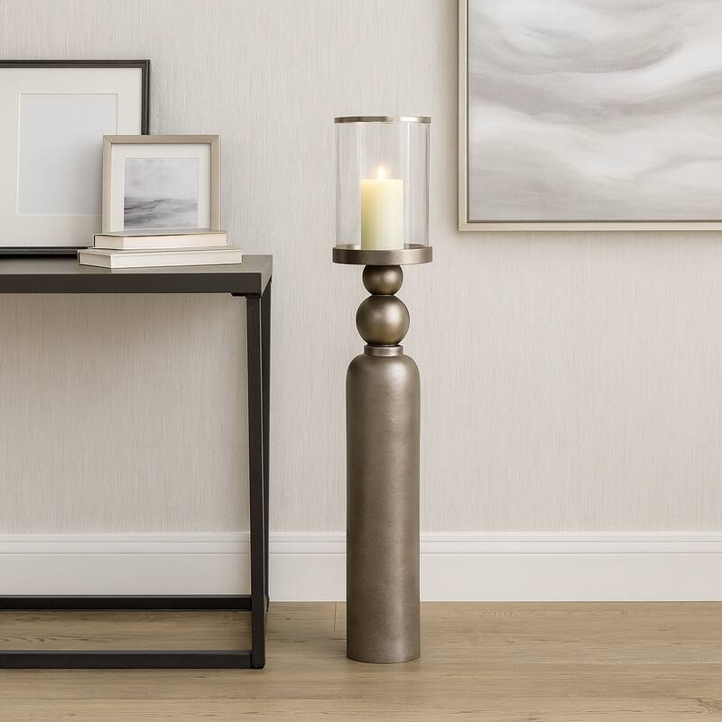 Aluminum Glass Floor Candle Holder Elegant Removable Hurricane